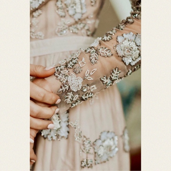 New BHLDN x Anthropologie Malia 8 | Med Pink Taupe Embellished Formal Midi Dress - Picture 5 of 11